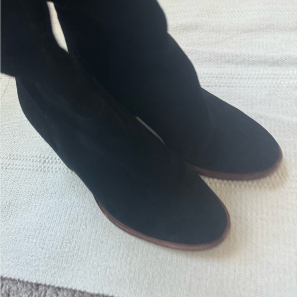 Vince Camuto black suede leather knee high block heel boots - Picture 4 of 11